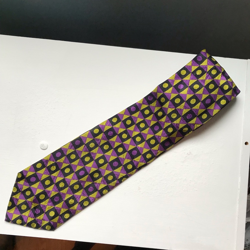 Vintage Bachrach Tie Geometric 100% Silk Necktie 58 Inches Long Retro Multicolor